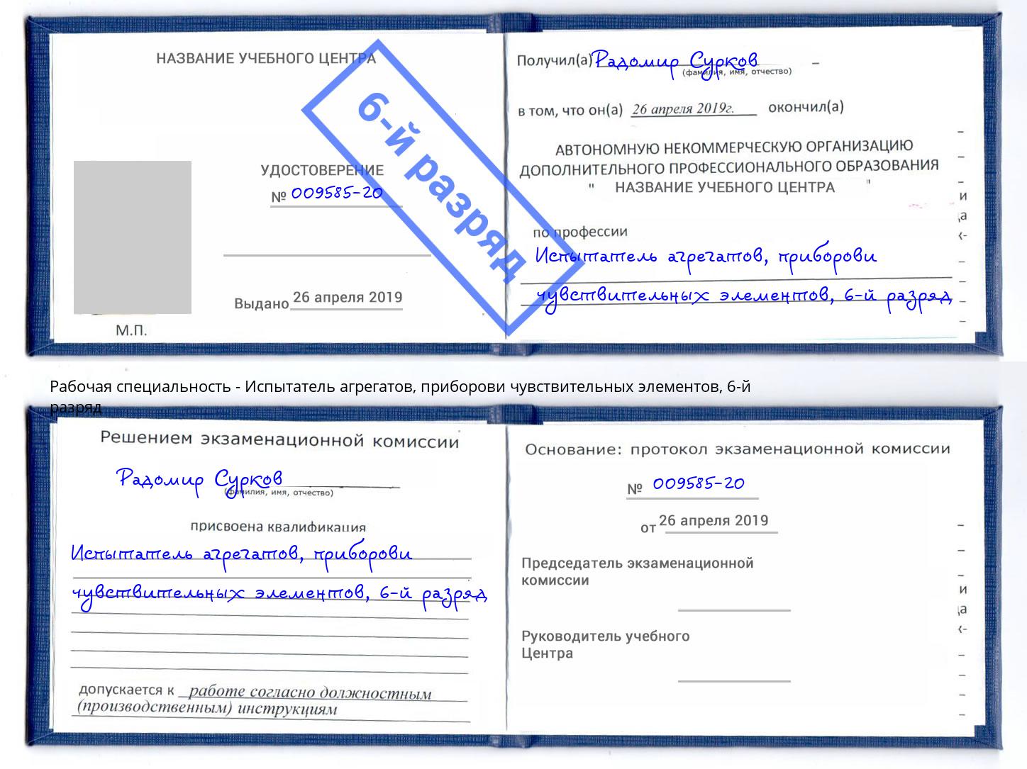 корочка 6-й разряд Испытатель агрегатов, приборови чувствительных элементов Шали