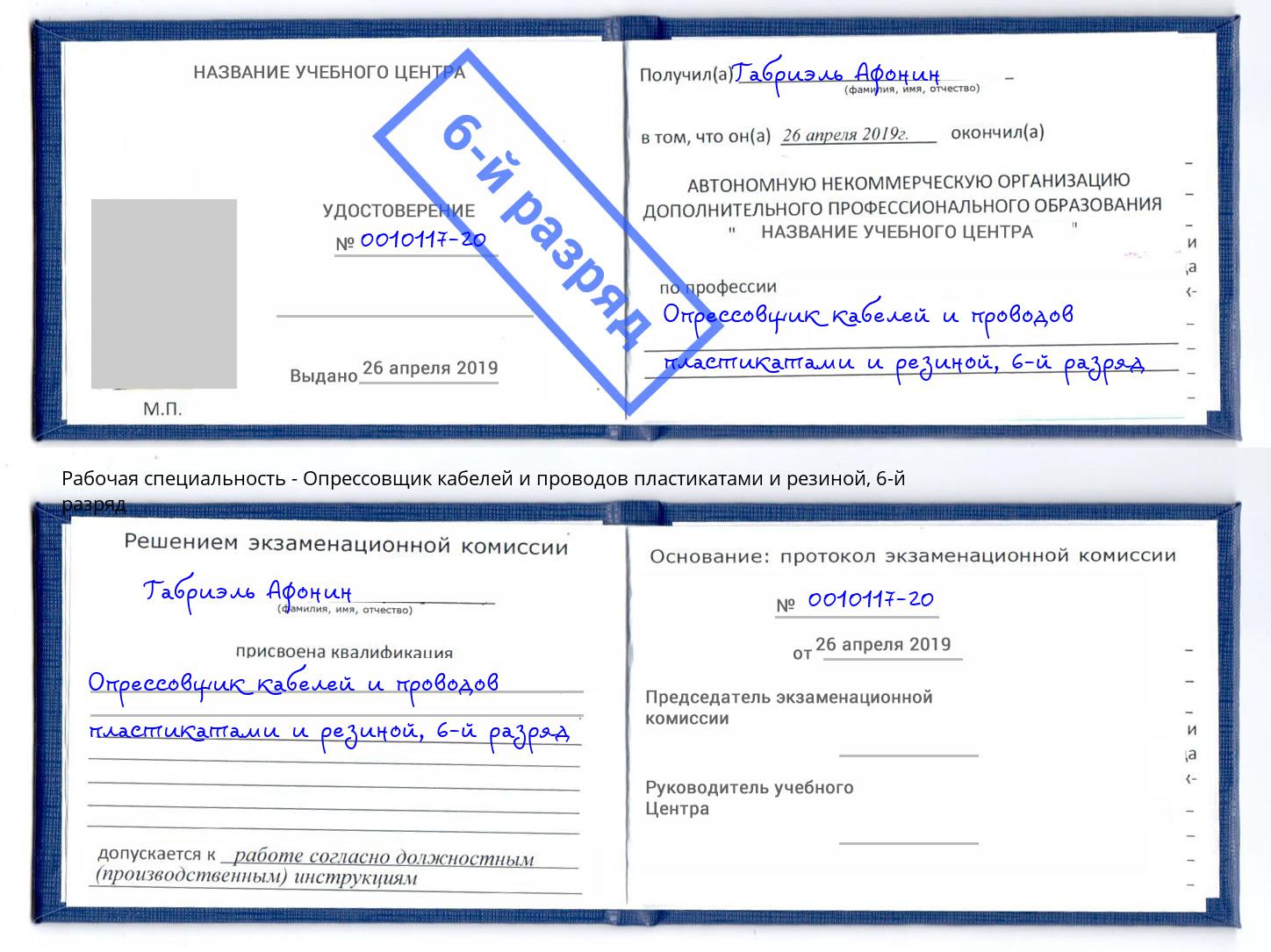 корочка 6-й разряд Опрессовщик кабелей и проводов пластикатами и резиной Шали