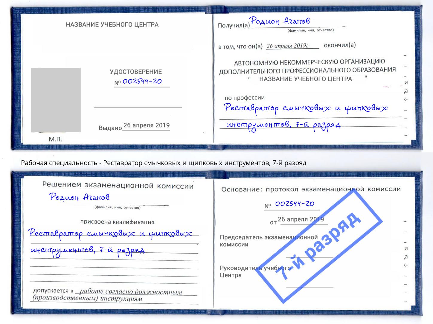 корочка 7-й разряд Реставратор смычковых и щипковых инструментов Шали