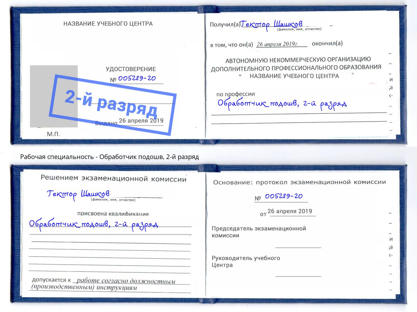 корочка 2-й разряд Обработчик подошв Шали