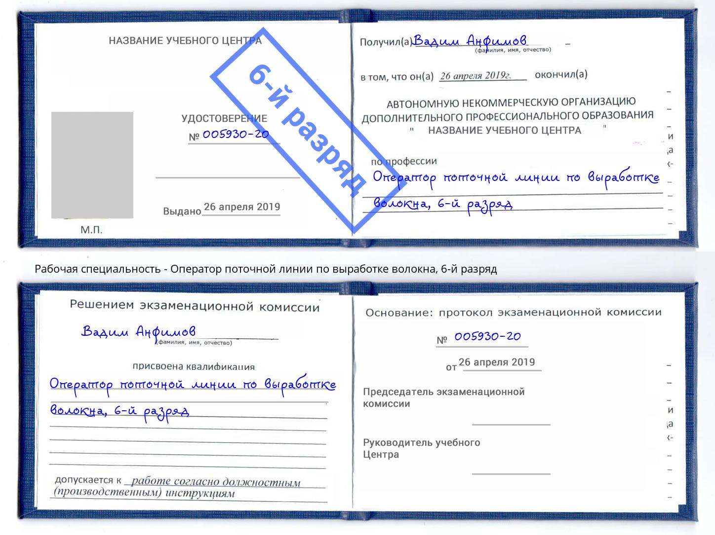 корочка 6-й разряд Оператор поточной линии по выработке волокна Шали