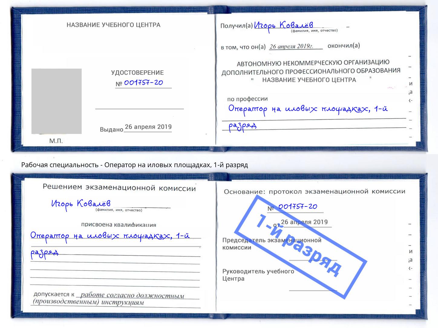 корочка 1-й разряд Оператор на иловых площадках Шали