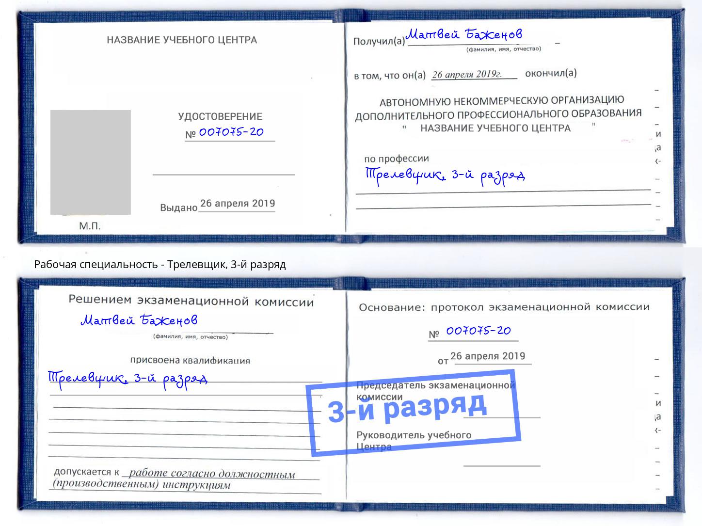 корочка 3-й разряд Трелевщик Шали