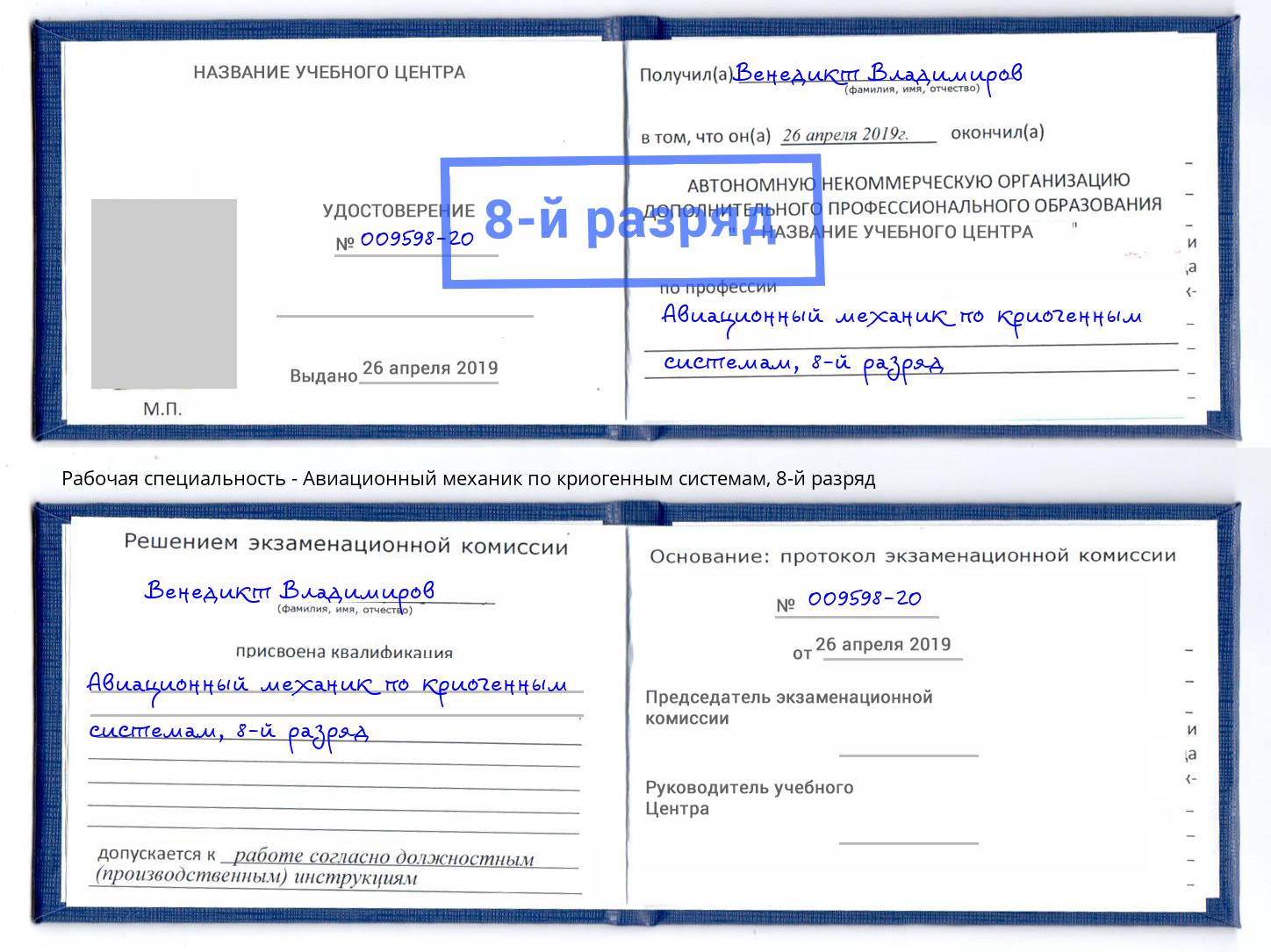 корочка 8-й разряд Авиационный механик по криогенным системам Шали