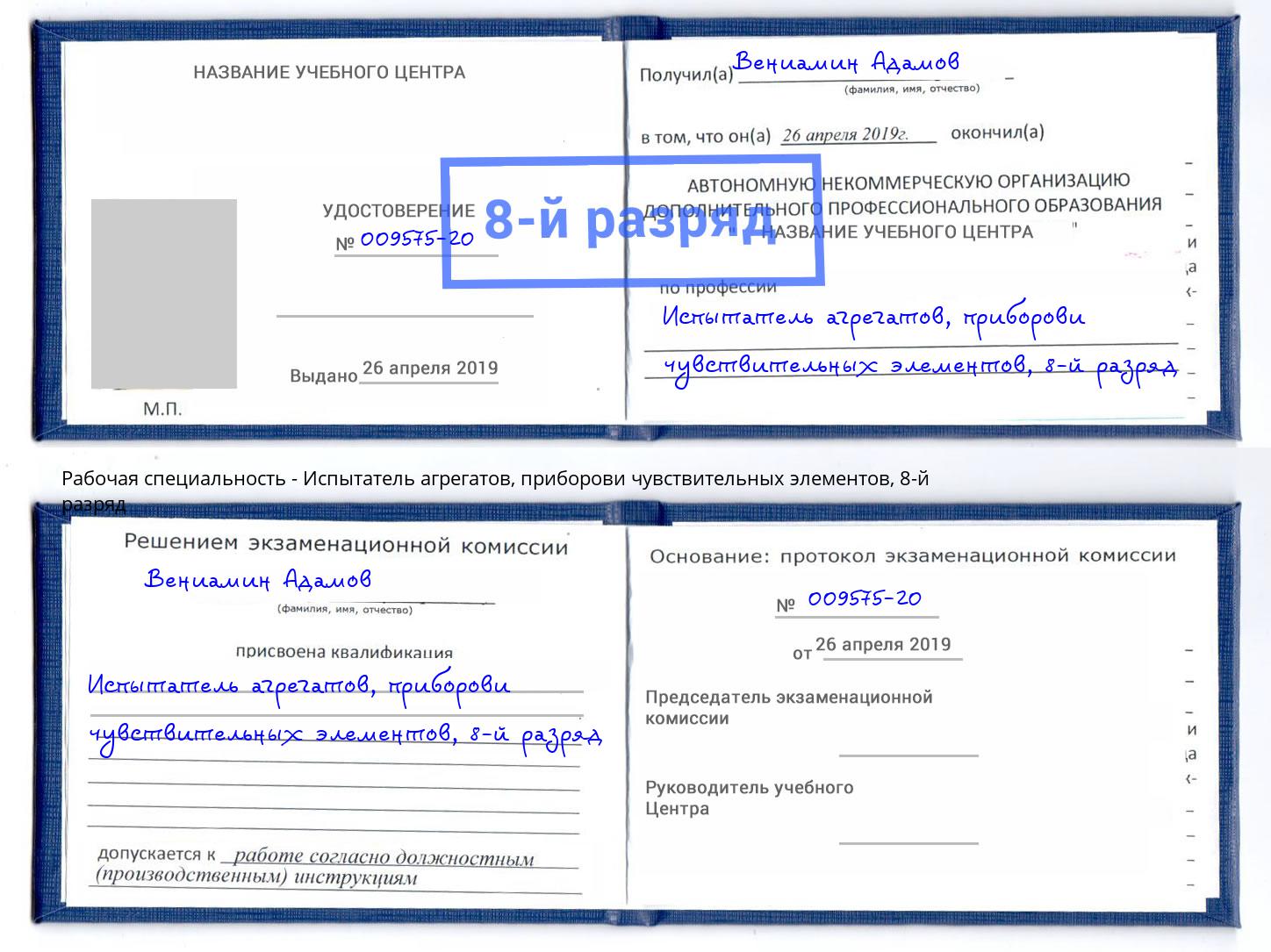 корочка 8-й разряд Испытатель агрегатов, приборови чувствительных элементов Шали