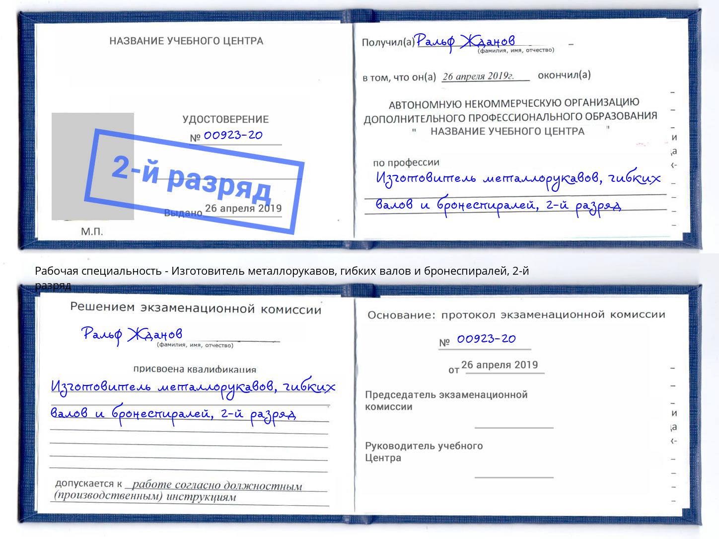 корочка 2-й разряд Изготовитель металлорукавов, гибких валов и бронеспиралей Шали